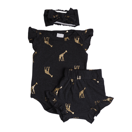 Lily Romper Set - Black Giraffe