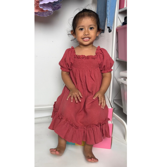 Smocked Dress - Brick Red