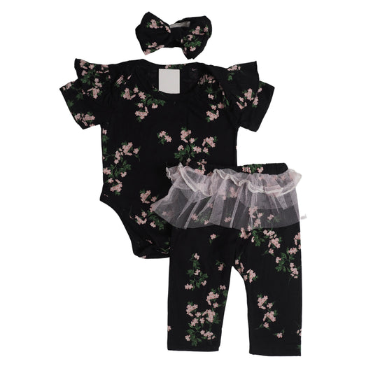 Tulle Romper Set - Black Floral (577)