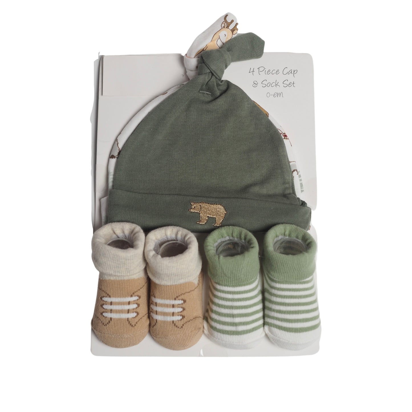 Newborn Hat & Booties - Green Bear (334)