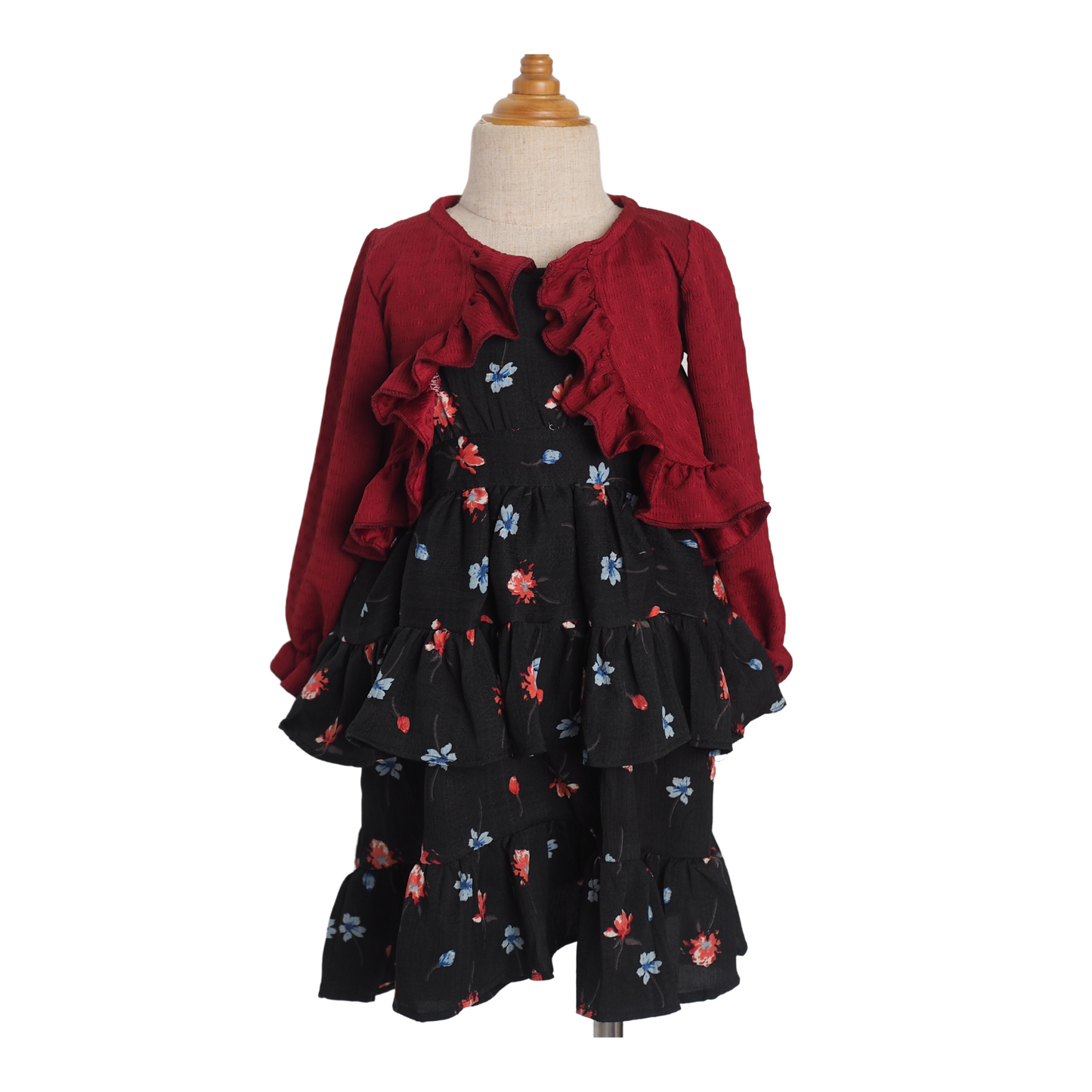 Cupcake Dress Two Piece - Black Floral + Red (202)