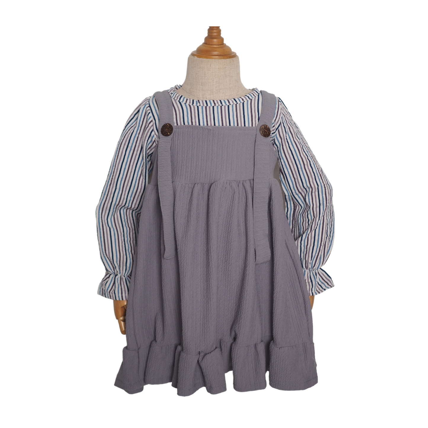 Lisa Overall Set - Blue Stripes + Grey (282)