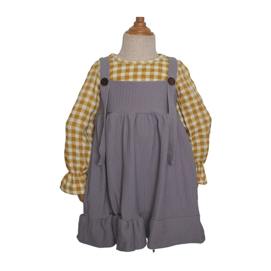 Lisa Overall Set - Yellow Gingham + Grey (291)