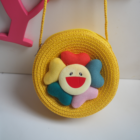 Rattan Bag - Yellow Smiley (378)